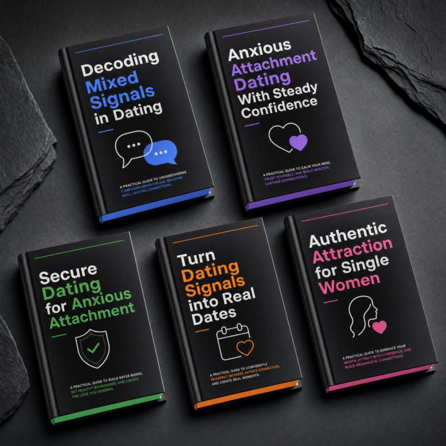 Five free guides: Decoding Mixed Signals, Anxious Attachment Dating, Secure Dating, Turn Dating Signals into Real Dates, and Authentic Attraction